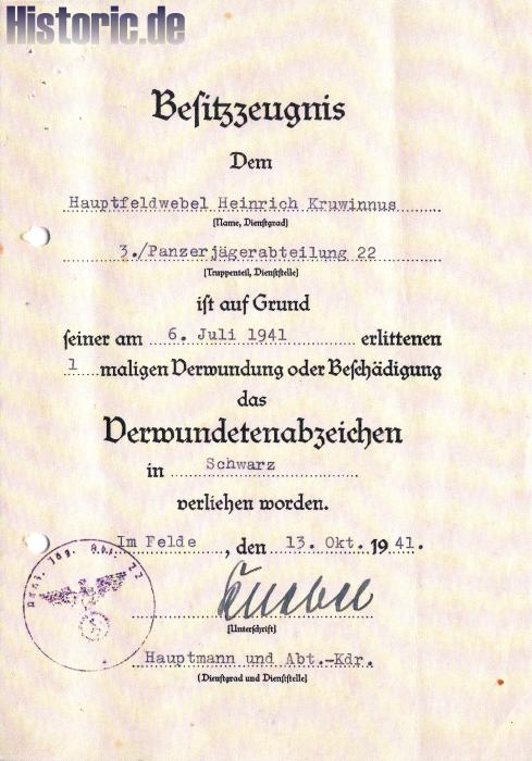 Militaria & Dokumente der 22. Infanterie-Division